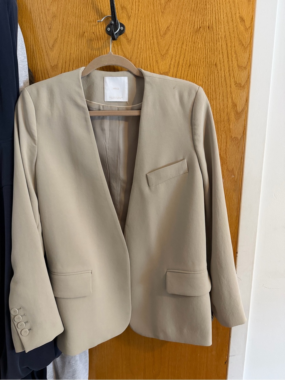 Mango Collarless Blazer and Pants in Beige
